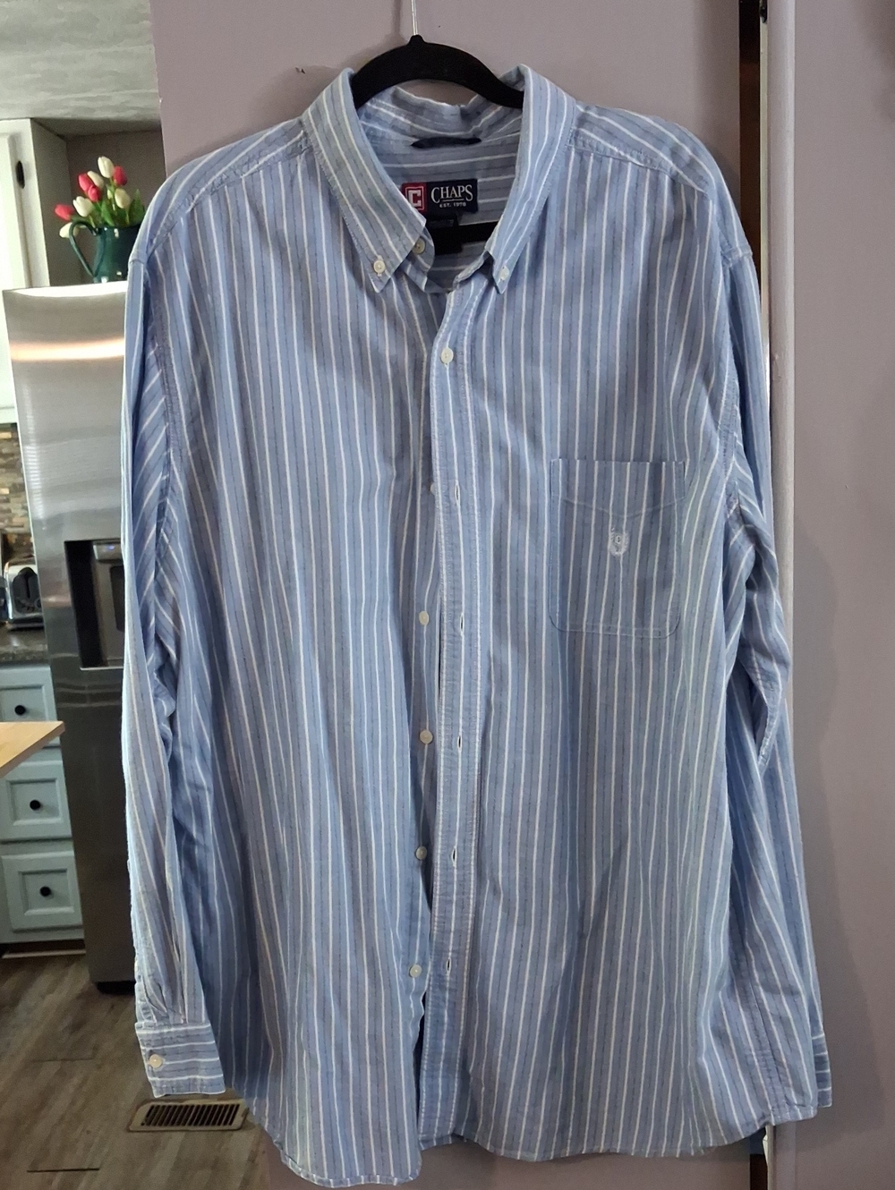 Chaps Men’s Blue and White Striped Button-Down Shirt